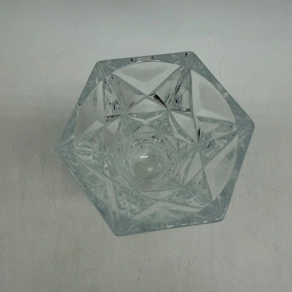 Unbranded Geometric Diamond Cut Clear Glass Hexagon Flower Vase Excellent